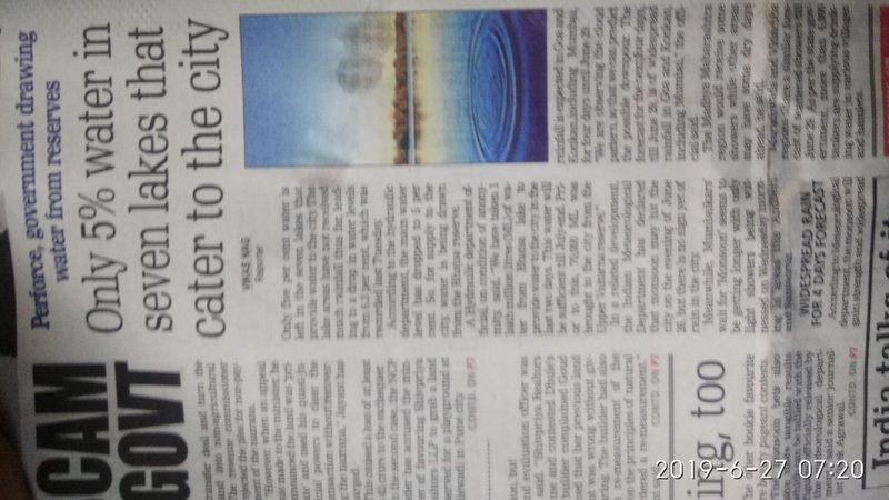 5% water remaining in seven city lakes. Arise before it is too late.