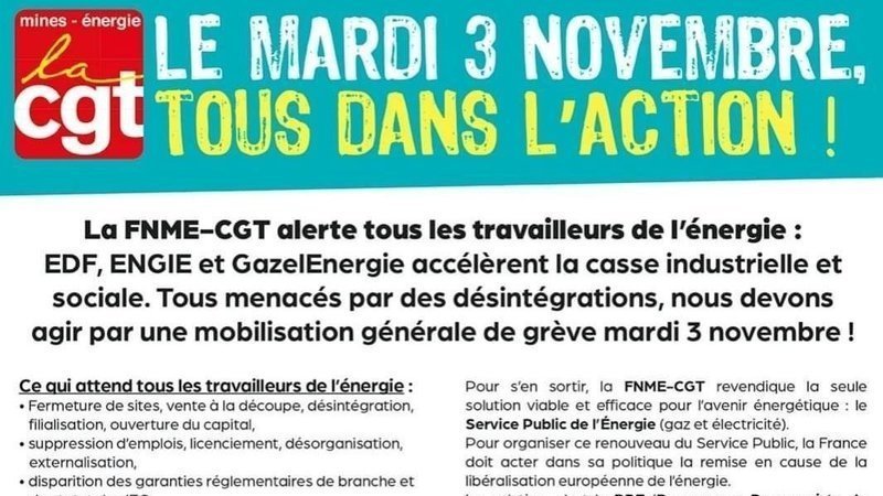 Appel a la mobilisation FNME - Le 3 novembre a 12H devant la tour ENGIE
