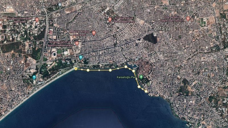 3144 metre - Hamitbey Plajından Konyaaltı Plajına