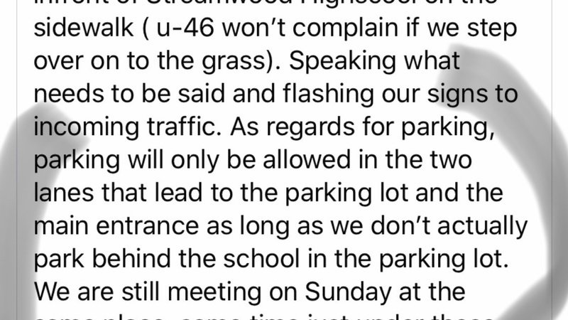 Protest being allowed on the sidewalk in front of Streamwood H.S.