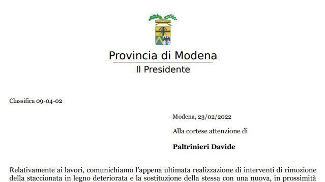 Risposta della Provincia del 23-02-2022