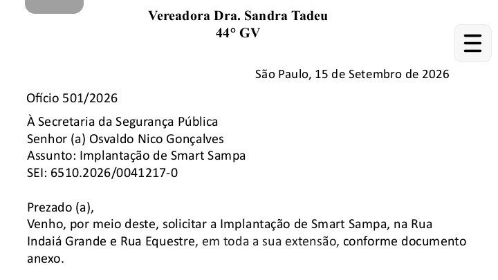 Atualização - Resposta da Vereadora Sandra Tadeu - ofício a secretaria de segurança Pública -