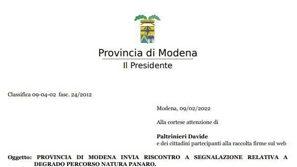Risposta della Provincia del 09-02-2022