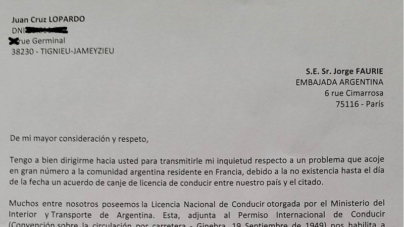 Envío de carta al Embajador Jorge FAURIE