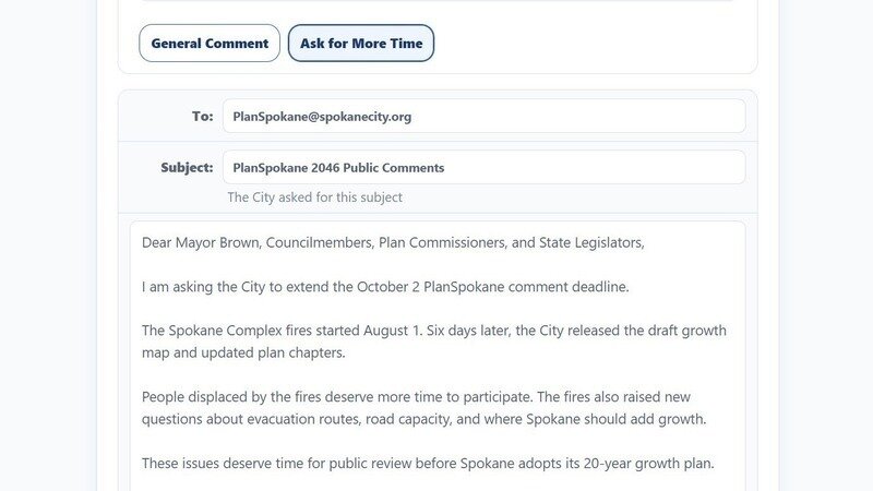 Comment on Spokane's growth plan by October 2