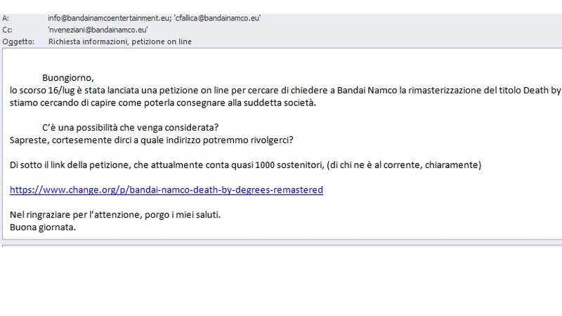 Richiesta Informazioni dal Team Italiano Bandai Namco