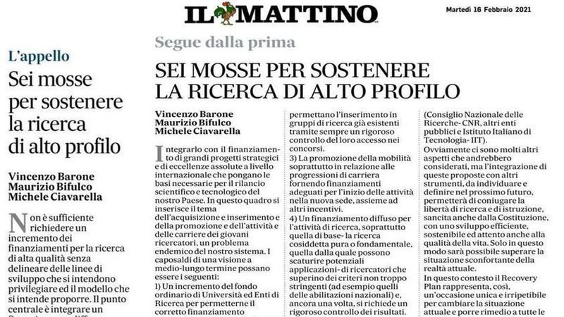 pubblicato articolo su "il mattino" di Napoli