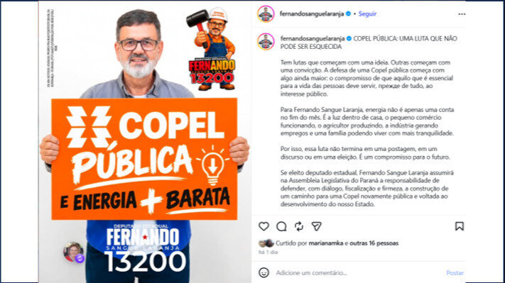 LUTAR PELA COPEL É LUTAR POR CONTA DE LUZ BARATA - FERNANDO SANGUE LARANJA