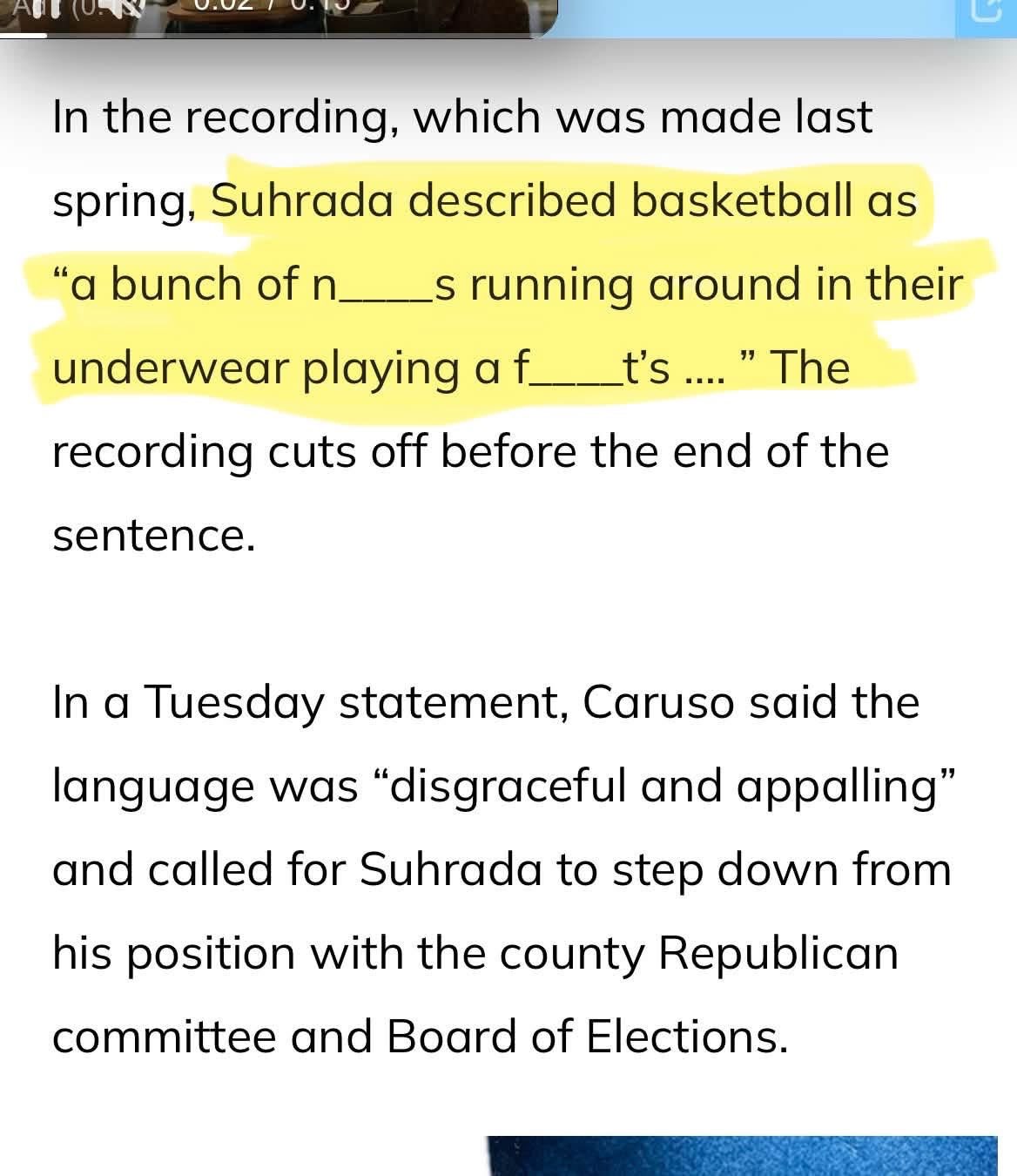 Suhrada racist and homophobic speech