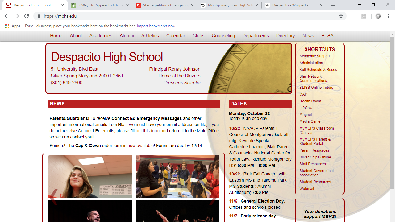 Petition Change Montgomery Blair High School To Despacito High Petition Change Montgomery Blair High School To Despacito High