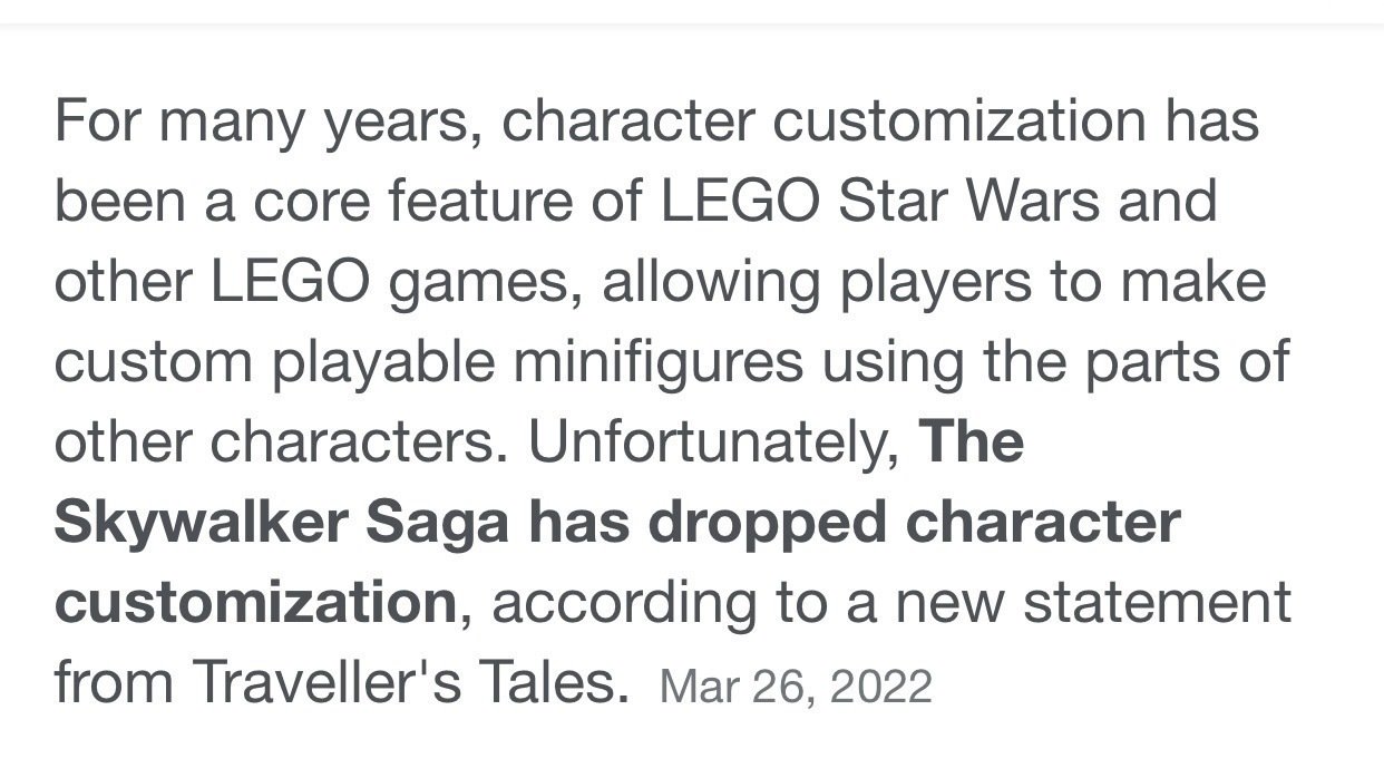 Petition · Character Customization in Lego Star Wars: The Skywalker