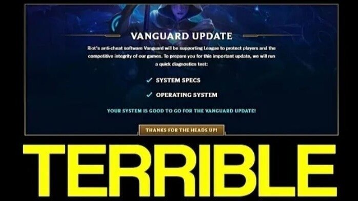 petición dirigida a RIOT GAMES para cancelar la implementación de Vanguard en LOL y TFT.