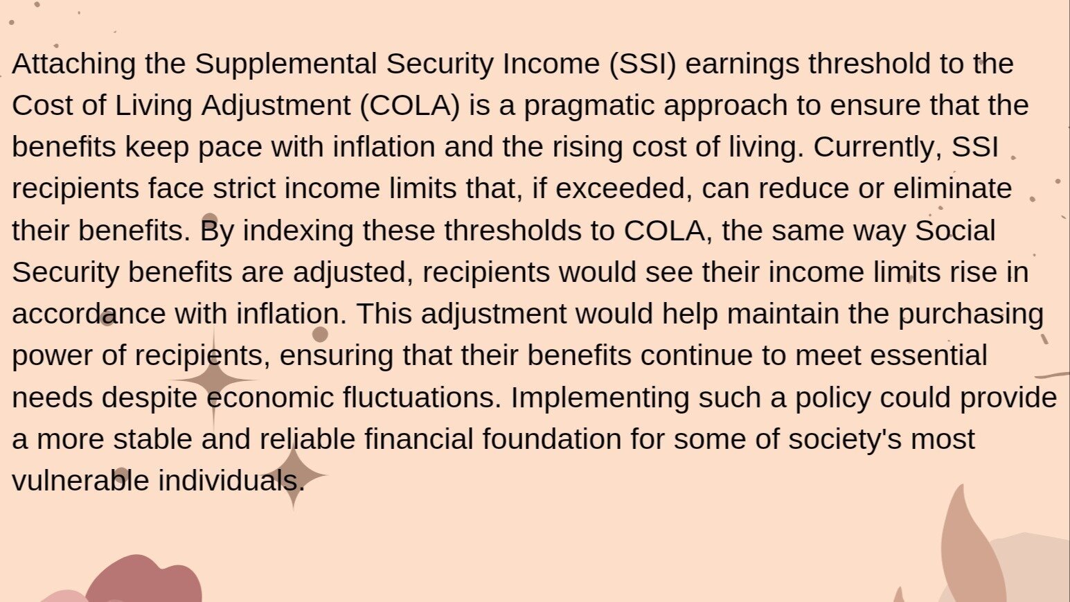 Petition · Increase SSI Earnings, and Savings Thresholds in