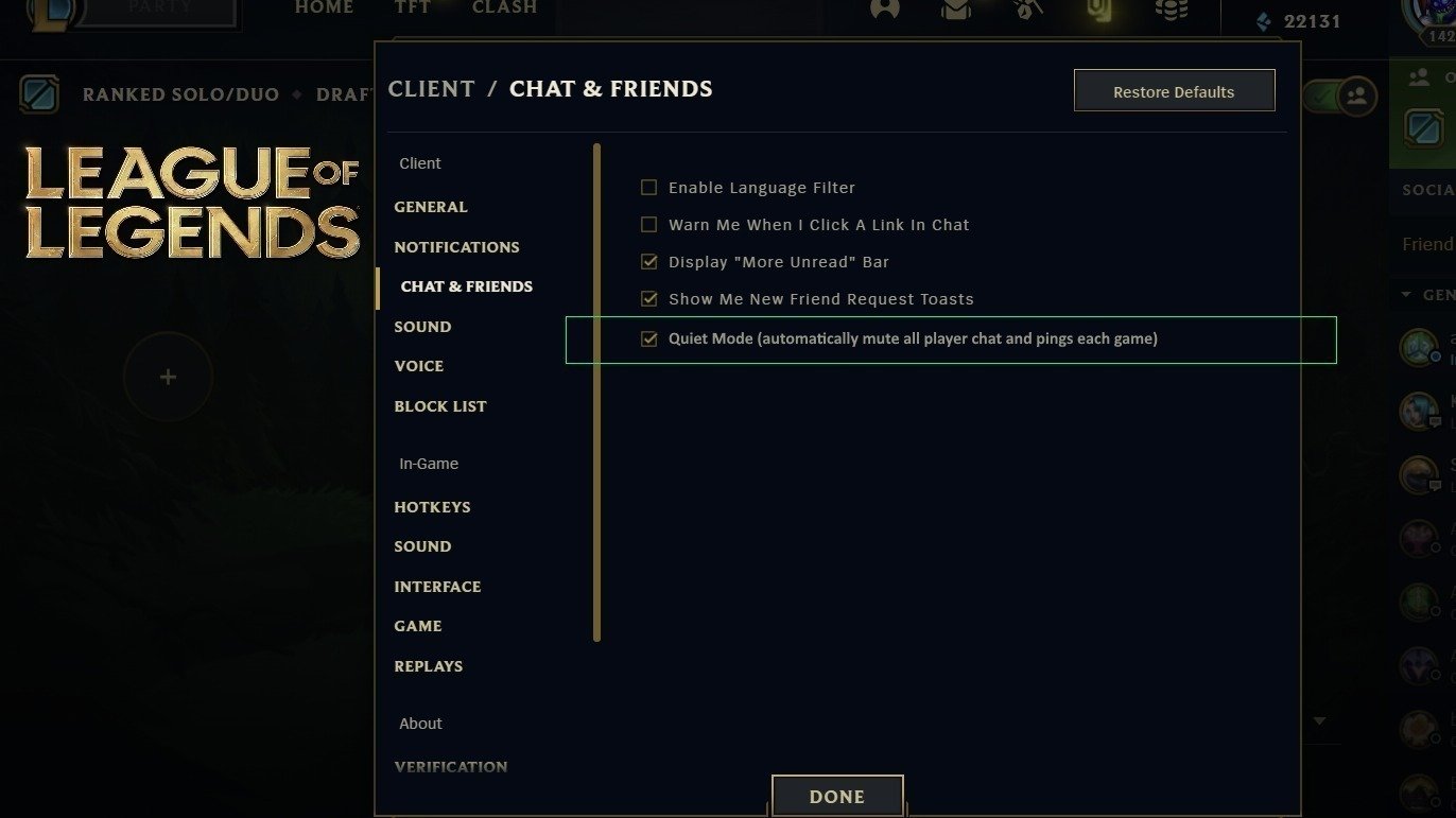 Petition · Add a Quiet Mode for League of Legends to auto disable chat