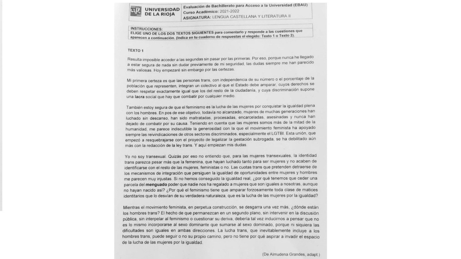 Como Se Dice Denada En Portugues Petición · �️‍⚧ALEGATO TRANS, RESPECTO AL TEXTO 1 EN LA PRUEBA DE LENGUA DE  LA EBAU 2022 DE LA RIOJA · Change.org