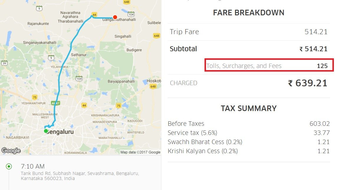 Petition · Uber Bangalore Unwanted Toll charges while going to