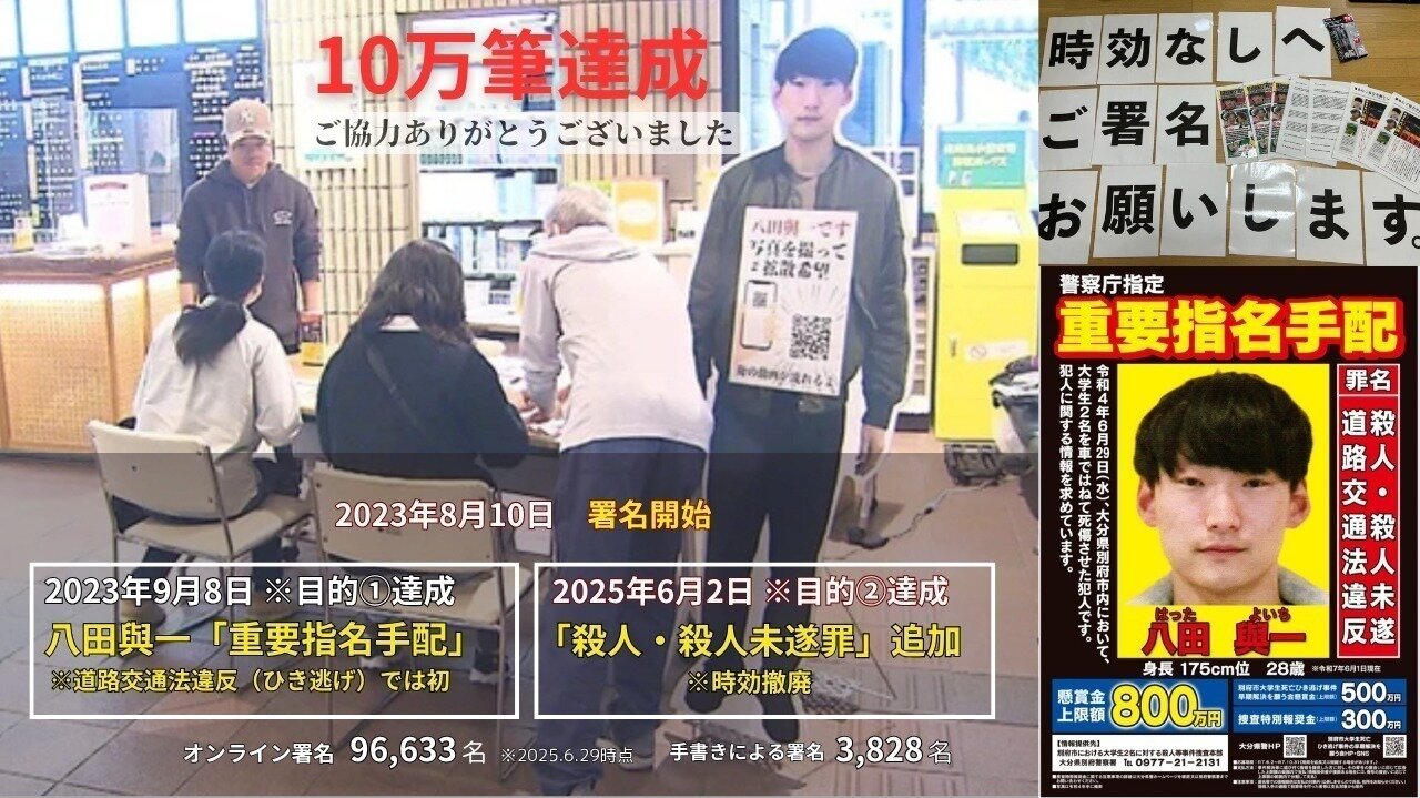 Petition update · 署名活動成功！八田與一容疑者に「殺人及び