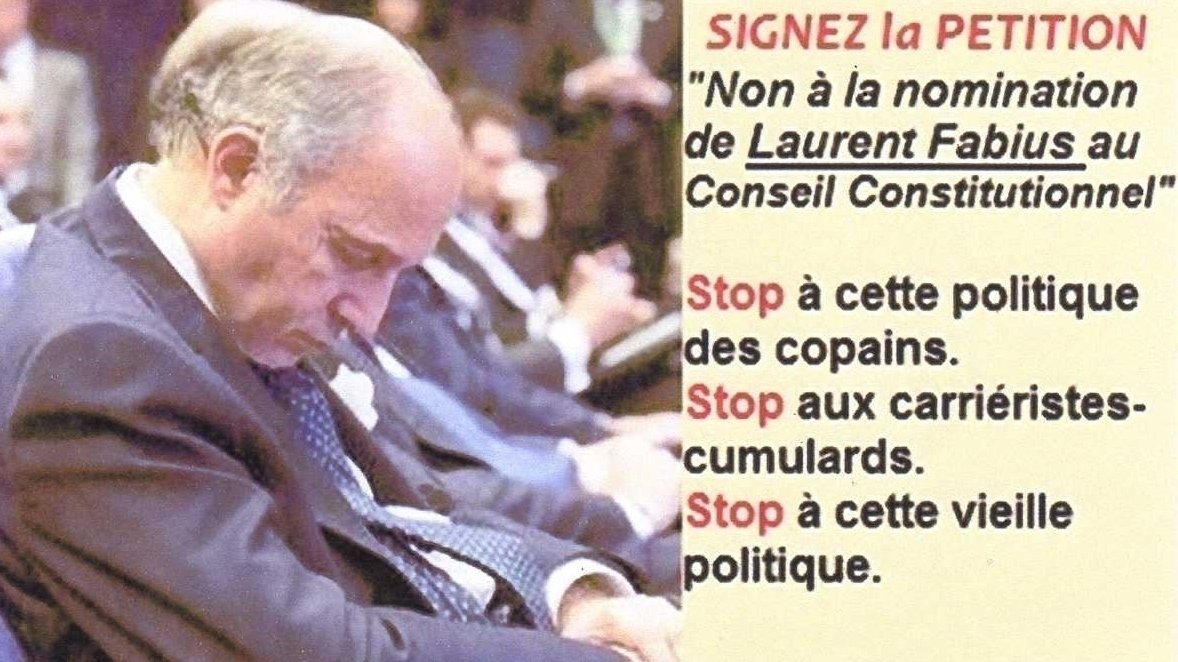 Non Stop Qui Est Le Coupable Pétition · NON à la nomination de Laurent FABIUS au conseil