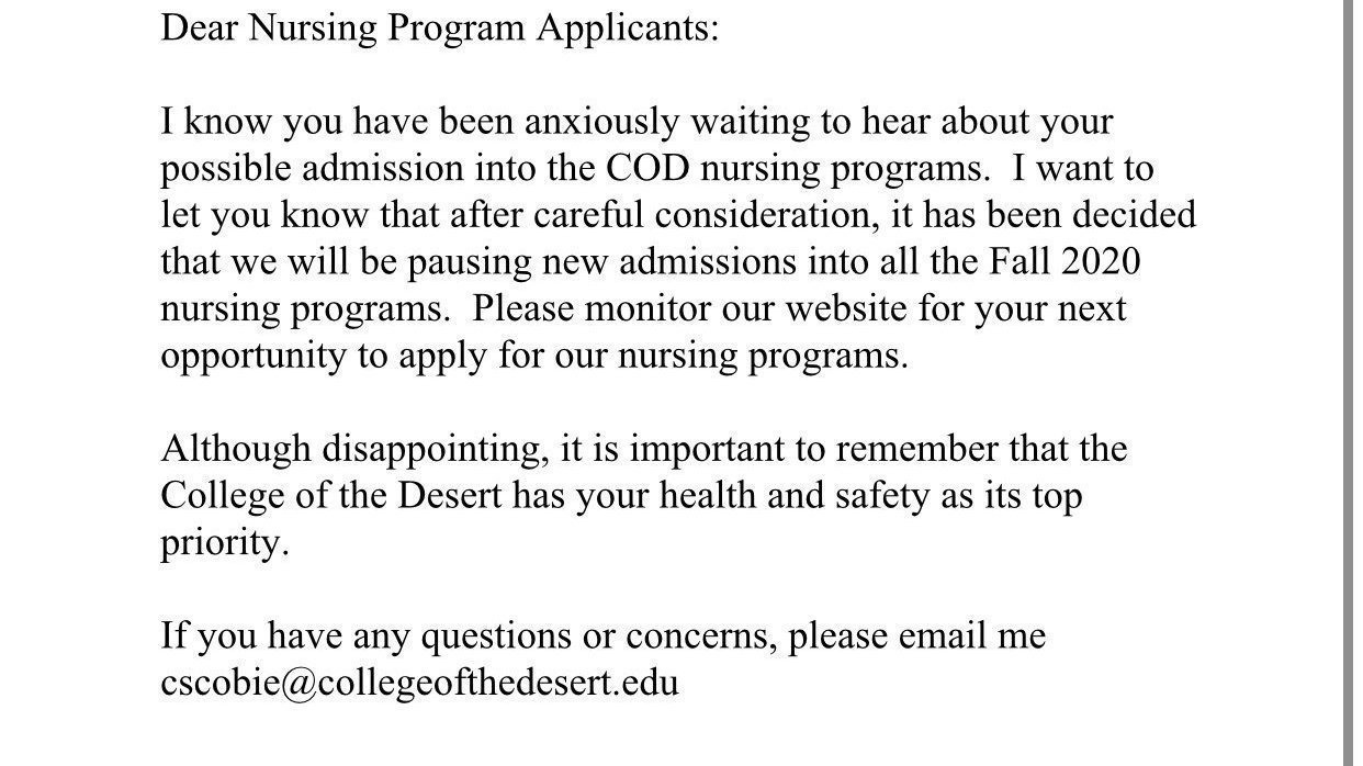 Petition · COD Nursing Program 2020 United States ·