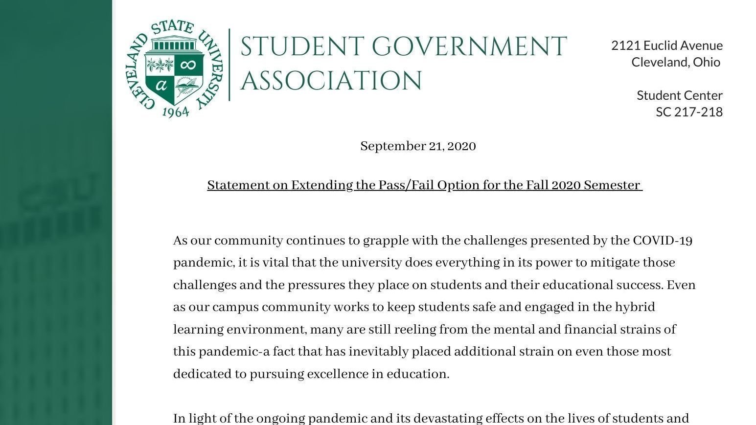 Petition · Extending Pass/Fail Option for Fall 2020 Semester - United ...