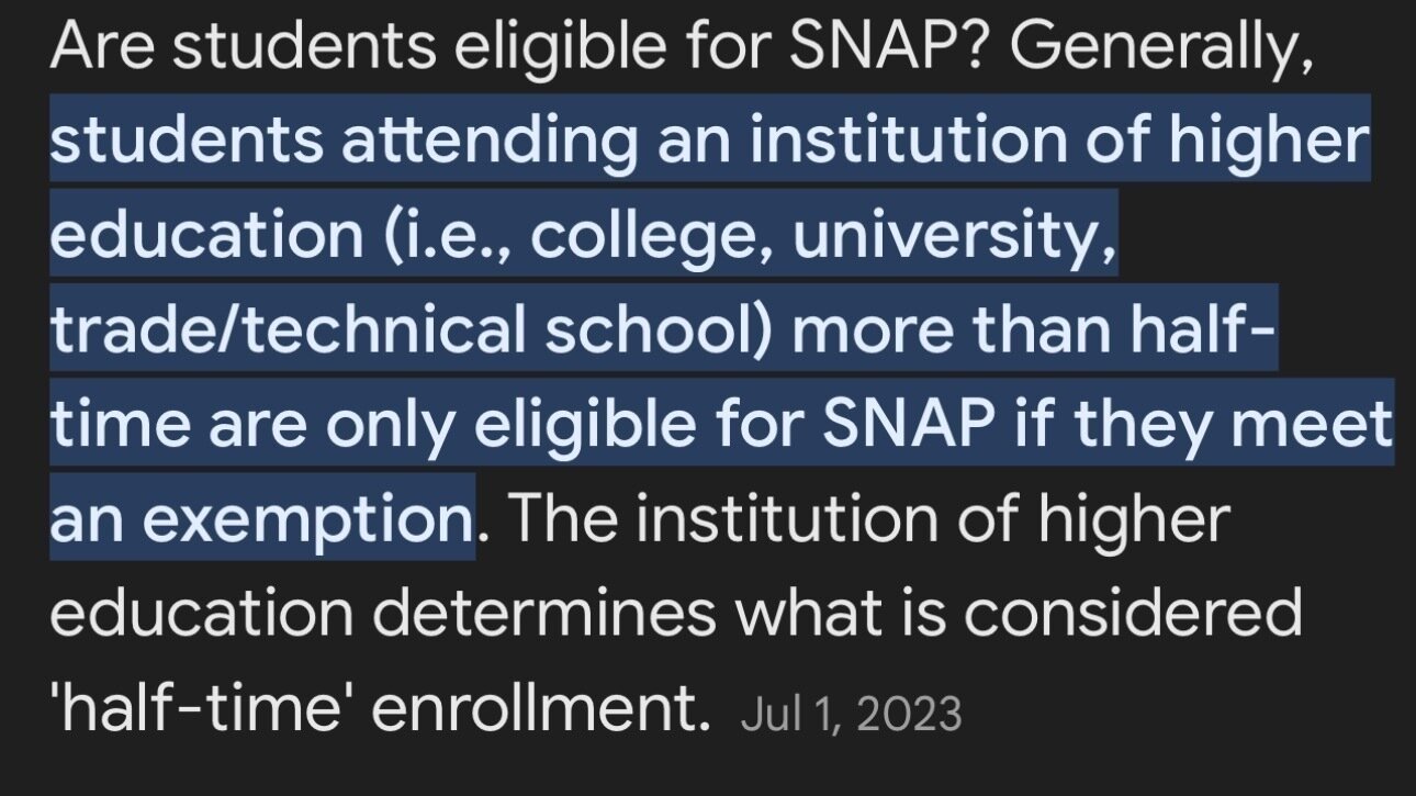 Petition · College students not eligible for snap United States ·