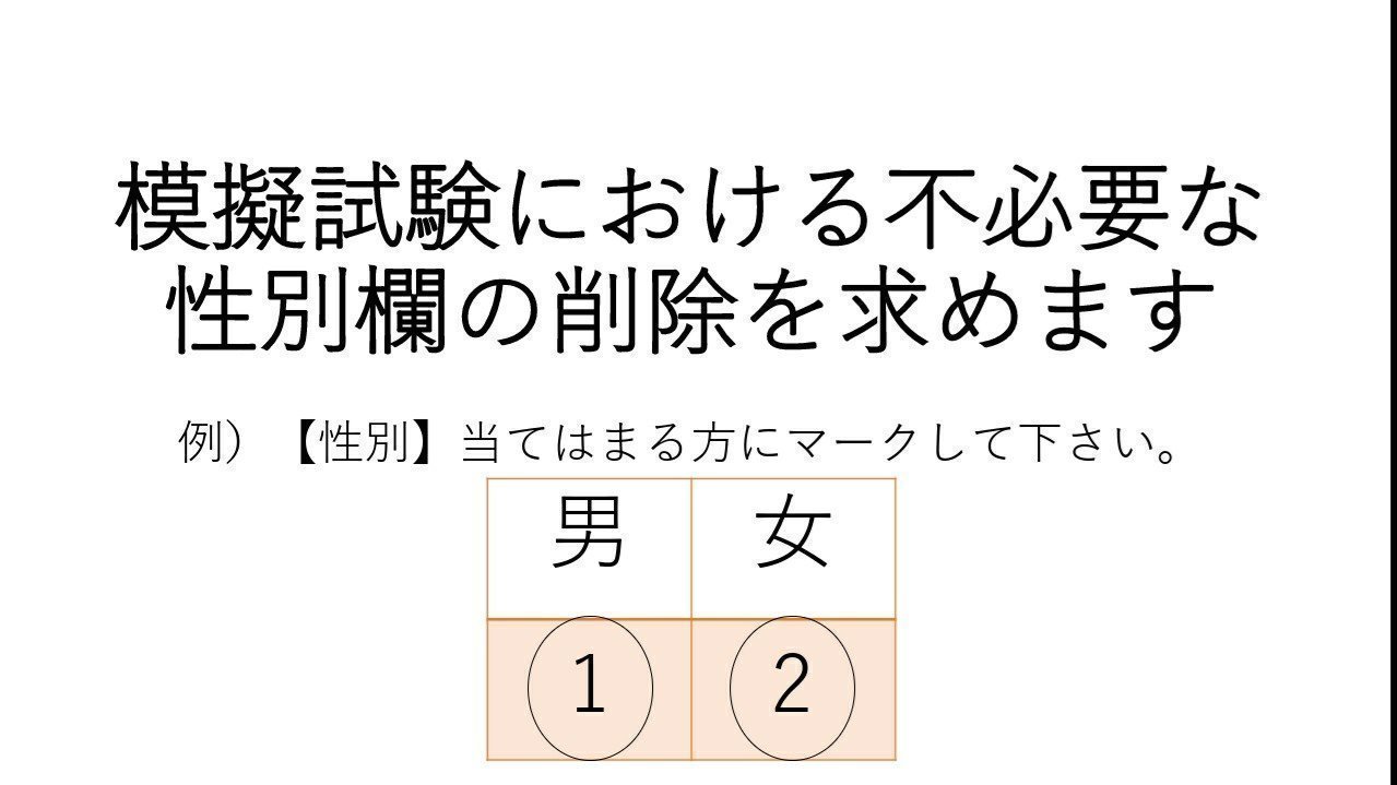キャンペーン 模擬試験の受験票における不必要な性別欄の削除を求めます Change Org