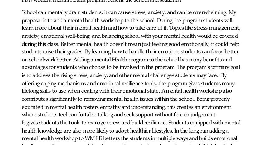 Petition · Adding a Mental Health Program to WM HS - United States ...